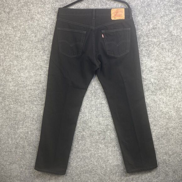 Levis 501 Jeans 34x30 Black Straight Leg Button Fly American Denim Grunge Dark - Picture 9 of 12